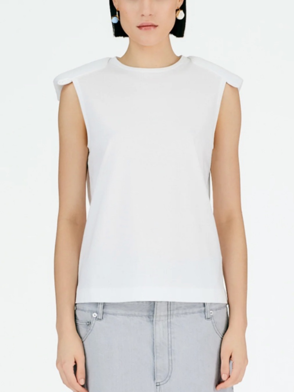Tibi Epaulette T-Shirt White Padded Shoulder Size Small